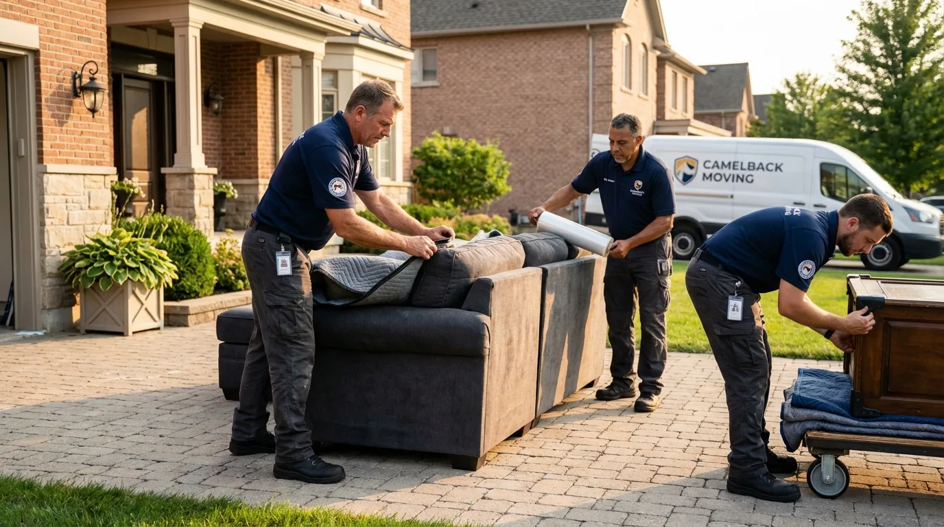 Large estate moving crew wrapping furniture in Searcy, AR
